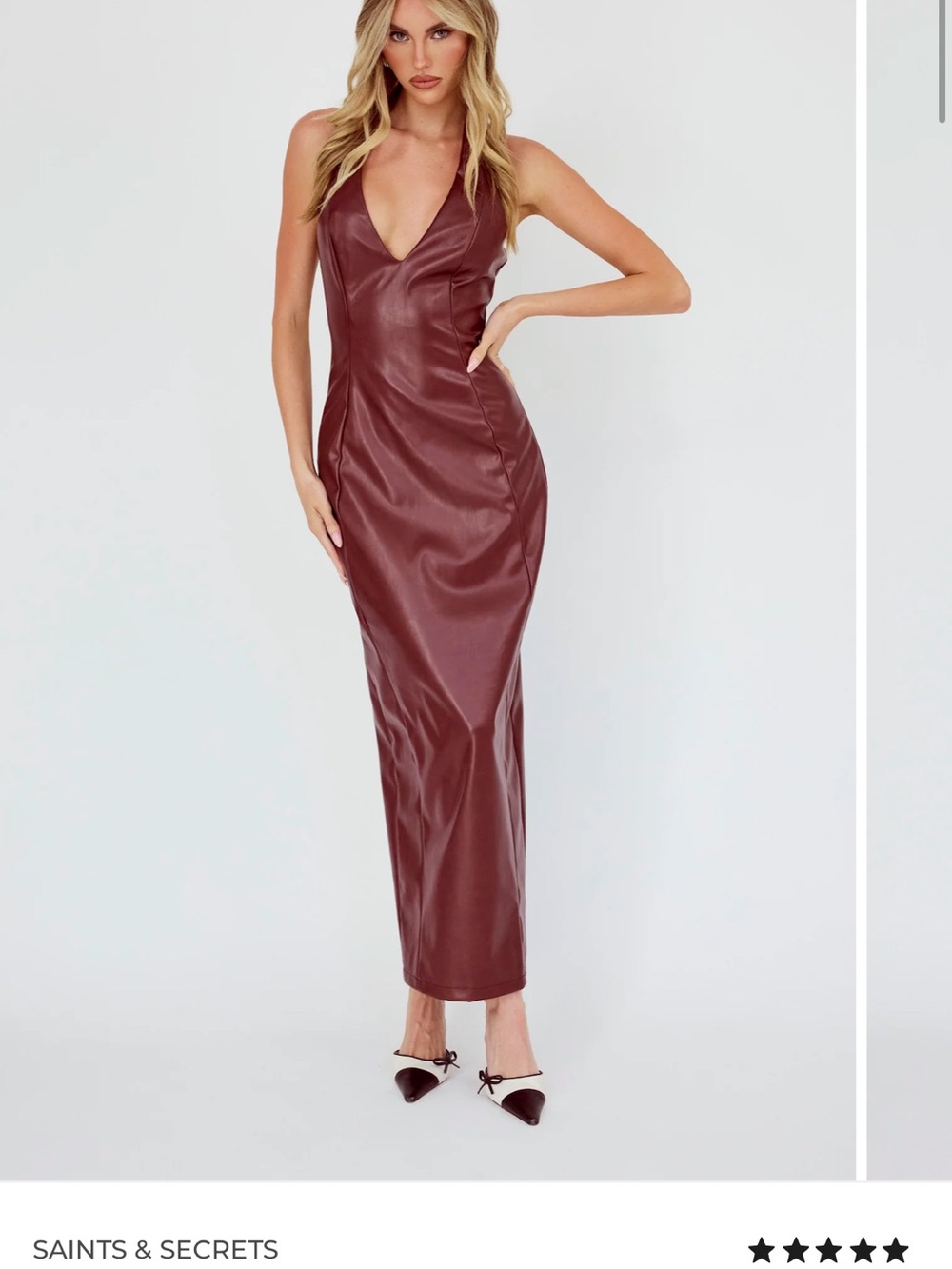 Selfie Leslie Bordeaux Faux-Leather V-Neck Maxi Dress